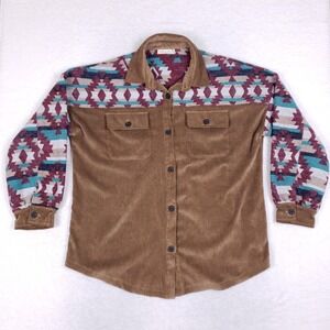 Southern Grace Aztec Corduroy Shacket 3XL Brown